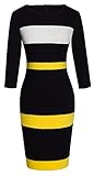 HOMEYEE Women's Voguish Colorblock Stripe Pencil Dress B275 (M, 3/4-Yellow)
