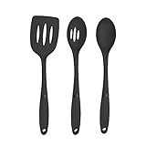 Country Kitchen 3 Piece Nylon Utensil Set, Spoons And Spatula For Cooking, Baking, Frying And Serving – Black