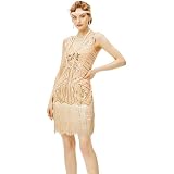 white christmas dresses Zapaka Women's Flapper Dresses Spaghetti Straps Champagne Fringed Roaring 20s Great Gatsby Dress, Champagne / S