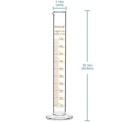 StonyLab 4-Pack Borosilicate Glass 100ml Heavy Wall Graduated Cylinder Measuring Cylinder - 100ml