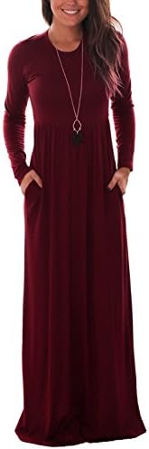 DawnRaid Women Long Sleeve Dress Full Length Casual Swing Dresses With Pockets M