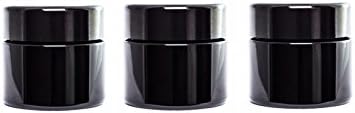 ultravioLeaf 50 ml (1.7 fl oz - Eighth Oz) Medium Capacity Travel Size Black Ultraviolet Glass Screw Top Jar | Airtight Stash Container 3-Pack
