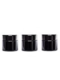 ultravioLeaf 50 ml (1.7 fl oz - Eighth Oz) Medium Capacity Travel Size Black Ultraviolet Glass Screw Top Jar | Airtight Stash Container 3-Pack