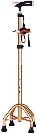 YCD Old Man's Crutches Adjustable Quad Cane - Lightweight Walking Stick for Men &amp; Women Walking stick, With lights , Gold