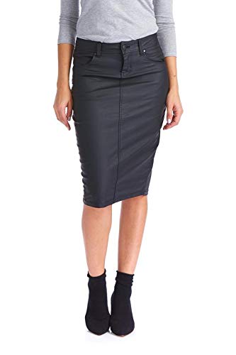 coated denim pencil skirt