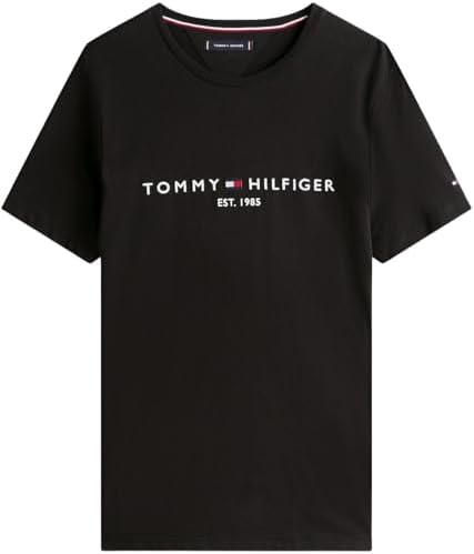 Herren T-Shirt Kurzarm Core Tommy Logo Rundhalsausschnitt, Schwarz (Jet Black), L