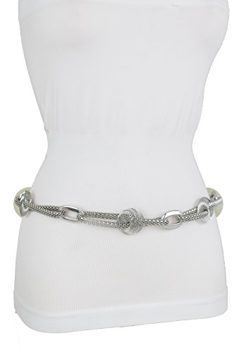 TFJ Women Fashion Silver Mesh Metal Belt Hip Waist Skinny Waistband S M L