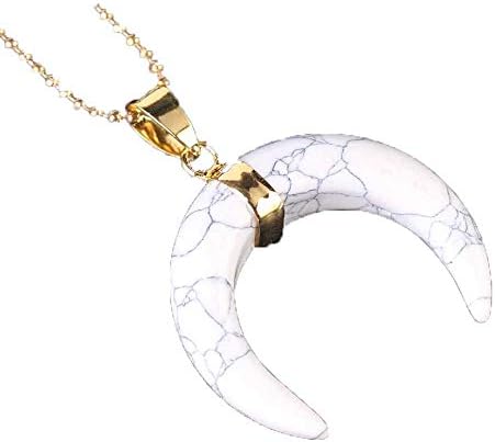 Natural Stones Crescent Moon Necklaces Pendants Purple Crystal Pink Quartz White Stone Gold Color Reiki Women Jewelry