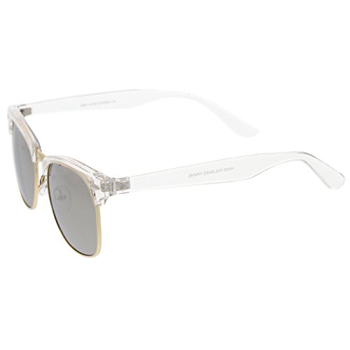 zeroUV - Premium Half Frame Horn Rimmed Sunglasses with Metal Rivets (Clear-Gold / Mirror)