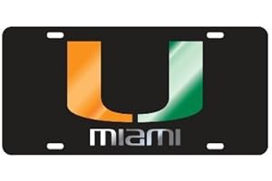 CRAFTIQUE Miami Hurricanes Black Mirrored Auto License Plate Tag