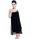 benjour Women's Dark Blue Polka Dot Print Chiffon Dress