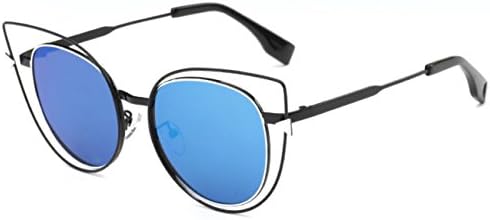 Retro Cateye Women's Sunglasses Hollow Metal Frame Blue Lens,Konalla