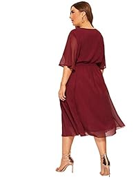 Romwe - Vestido de cóctel para mujer con media manga de volantes, con cinturón, talla grande, de malla