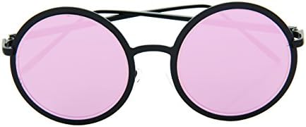 Lennon Style Round Sunglasses Color Mirror Lens Men Women Eyewear (Pink, 49)