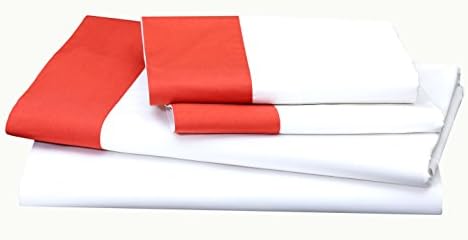 ONE PARK LINENS | 100% Organic Cotton Sheet Set | GOTS Certified - Percale Weave, Cool and Crisp | 200 TC - 4 Piece Set with Modern Border Burgundy | 16" Deep Mattress Pockets | Queen - White