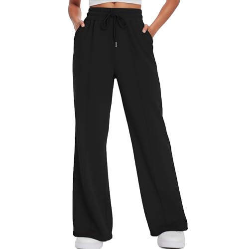 ALUWU Womens Sweatpants Wide Leg High Waisted Baggy Pants Drawstring Workout Active Joggers Lounge Pants with Pockets Black Large at Amazon