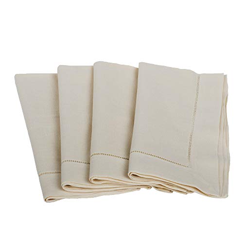 Bumblebee Linens 20" x 20" Ecru Linen Hemstitched Dinner Napkins- Set of 4- Ladder Hem Stitch Cloth Classic Napkin