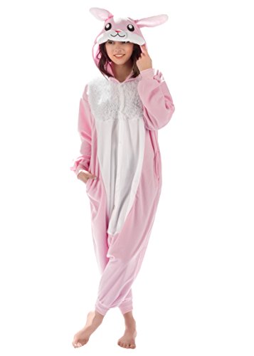 Emolly Fashion Bunny Animal Onesie - Ultra Soft Breathable and Comfortable with Pockets! For Teens and Adults! Fun As a Costume, Pajamas, or lounging around for Men and Women!