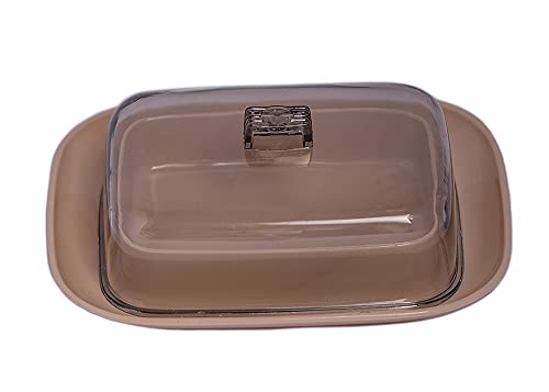 Home Garden Ornaments Creamy Butter Dish with Lid 12.5cm x 8cm – Plastic Butter Dish for 200g – Container with Lid – Serving Plates for Butter – Butter Box for Kitchen (Creamy)