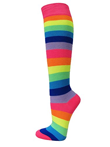 Couver Premium Quantity Cotton Knee High Referee Socks 6 Assorted Pack (Youth Medium, Neon Rainbow & Rainbow)