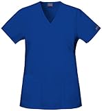 Cherokee Women's Workwear Scrubs Tie Back Mock Wrap Tunic, Galaxy Blue, Large