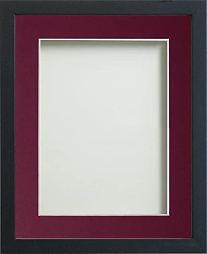 Frame Company Jellybean Range Black Wooden 7x5 inch Picture Photo Frame with Plum Mount for Image 6x4 inch * Choice of Colours & Sizes* Fitted with Perspex
