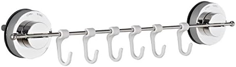 Mybestfurn Show Caddy Kitchen Seamless Vacuum Suction Hooks Is Made Of Stainless Steel Frame And ABS Hooks Suitable For Bathroom Kitchen Living Room Storage -Sliding 6 Hooks Silver