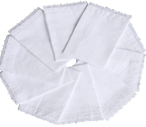 Wedding Napkins, 12Pack Women Handkerchief in texture cotton fabric with lace, Cocktail Napkins, Cloth Napkin, White Lace Napkins, Lace Handkerchiefs for Bride and Ladies- 12x12 Inch -White - Thumbnail 4