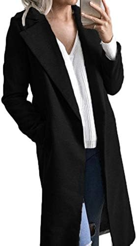 CR Women's Lapel Wool Blend Longline Winter Fall Warm Coat Overcoat