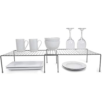 Smart Design Kitchen Storage Shelf Rack w/Plastic Feet - Steel Metal - Rust Resistant Finish - Cups, Dishes, Cabinet & Pantry Organization - Kitchen (10 x 32 Inch) (Large Expandable) [Charcoal Gray]