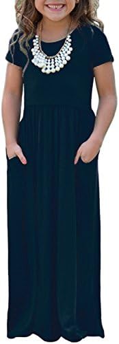Vansha Little Big Girls Summer Short Sleeve Casual Long Dress Pockets Size 4-16