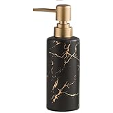 Gold Soap Dispenser for Bathroom or Kitchen, Skinny Ceramic Lotion Bottle with Marble Pattern, Rust-Free Pump(Black)