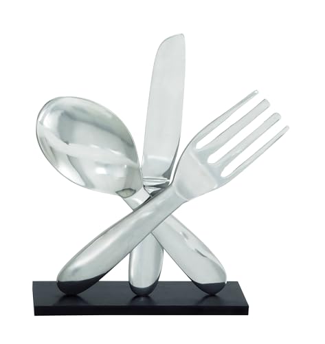 Deco 79 Aluminum Metal Utensils Decorative Sculpture Home Decor Statue with Black Base, Accent Figurine 13