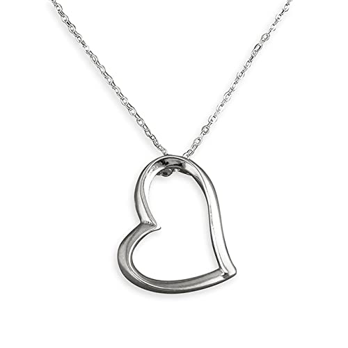 Ladies Abstract Silver Floating Open Love Heart Pendant on 46cm Chain for Women or Girls 925 Sterling with Gift Box
