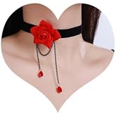 Sither Women Halloween Choker Necklace Flower Pendant Tassel Lace Gothic Necklace for Halloween Punk Costume Party Vampire Choker for Gift (red)