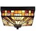 Quoizel Inglenook 2-Light Flush Mount Ceiling Light, Handcrafted Geometric Orange, Yellow, and Brown Tiffany Art Glass in Flush Ceiling Light, Valiant Bronze Finish for Elegant Interior Lighting
