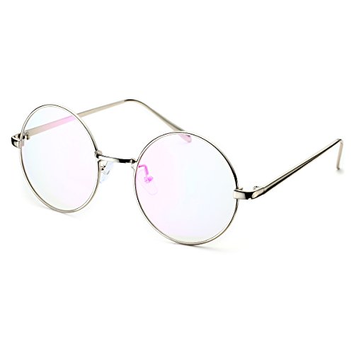 PenSee Circle Oversized Metal Eyeglasses Frame Inspired Horned Rim Clear Lens Glasses