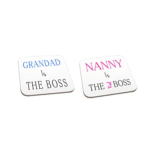 Grandad is The Boss Nanny is The Real Boss Wooden Twin Gift Coaster Set Christmas Anniversary Present