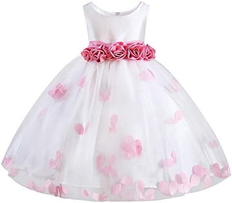 Easter Day Girls Tutu Bow Dress Flower Petals Princess Dress with 3D Roses for Birthday Wedding Party