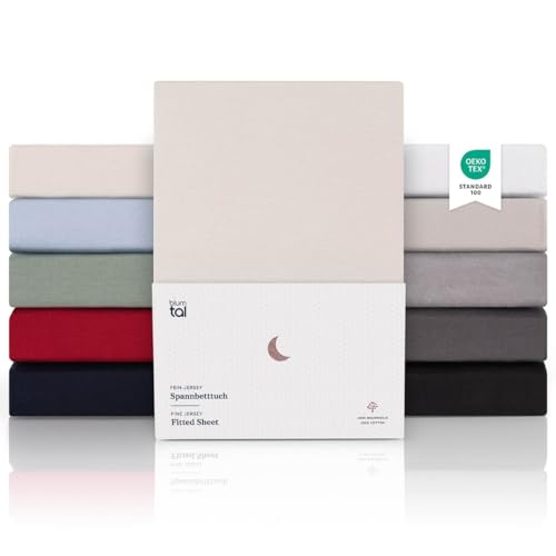 Blumtal® Premium Spannbettlaken 90x200 Boxspringbett Jersey 2er Set - Oeko-TEX zertifiziertes Bettlaken aus Baumwolle - Leintuch 90x200 Elfenbein