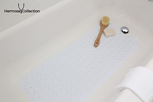 Hermosa Collection Original Design Extra Long Vinyl Bath Mat Latex Allergen Free and Anti Bacterial and Anti Slip (39”L x 16" W Inches, Black)