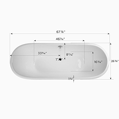 MAYKKE Woodward 67" Industrial Oval Cast Iron Bathtub | Freestanding White Bateau Tub with Gun Metal Silver Stainless Steel Skirt, Overflow, for Bathroom | cUPC Certified, Drain Included | NHA1010101