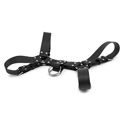 CHUO YUE Men Black Sexy Leather Bulldog Body Chest Harness Club Shoulder Straps,Black