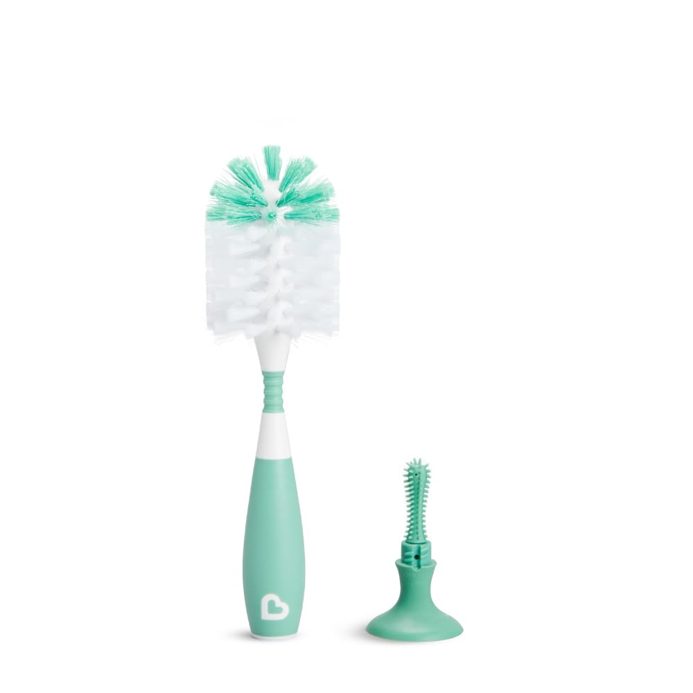 Munchkin Bristle Bottle Cleaner Brush | Water Bottle Brush with Built In Teat Brush | Deluxe Baby Bottle Brushes for Cleaning | Freestanding | Easy Grip Handle | Dishwasher Safe | Green