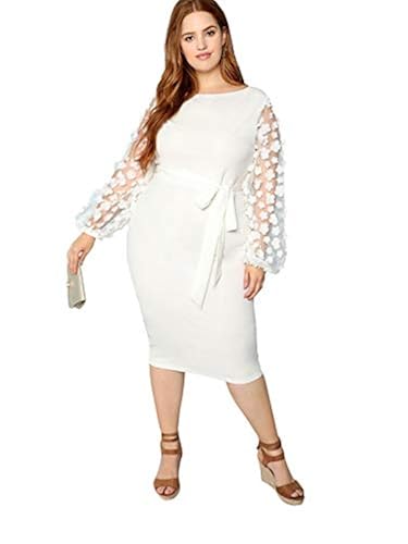 SheIn Women's Plus Size Elegant Mesh Contrast Pearl Beading Sleeve Stretchy  Bodycon Pencil Dress White in Saudi Arabia | Whizz Club