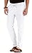 Mr.Zhang Men's Drawstring Casual Beach Trousers Linen Summer Pants Pure White-US 36