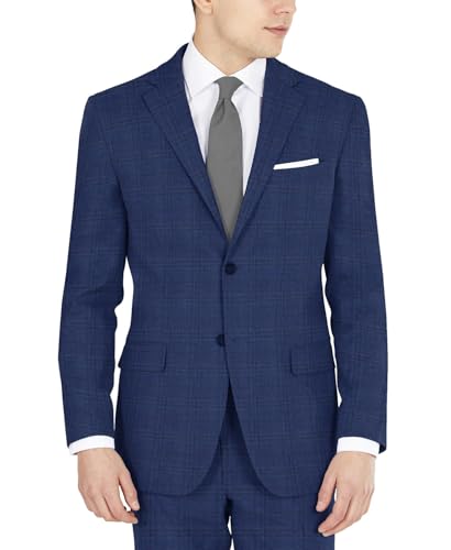 DKNY Men's Business Suit Jacket, Blue Plaid, 48 Tall