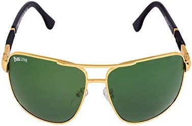 Park Line Stylish Polarised, UV Protected sunglass for Boys in Green Glass and Gold Metal Frame
