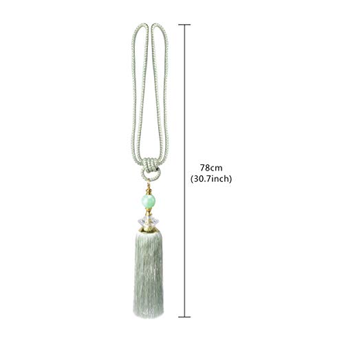 MXCELL Curtain Tiebacks Crystal Beaded Curtain Holdbacks Curtain Buckle Tassel Fringe Home Decorative 2pcs (Green) - Thumbnail 3