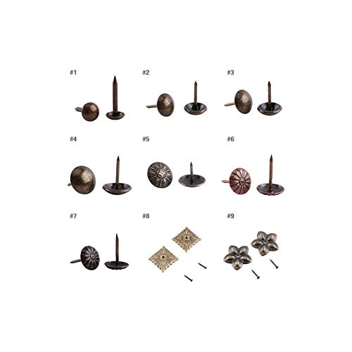 Wytino 100Pcs Antique Bronze Upholstery Nail Wood Decorative Tack Stud, Antique Upholstery Tacks Furniture Nails Pins Kit for Home Furniture Decor Upholstered Furniture Cork Board
